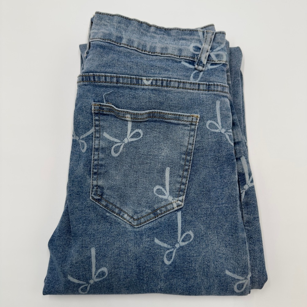 Bamboo Jeans Straight Leg Women 11 Blue Excellent Bow Print Coquette Y2K Denim